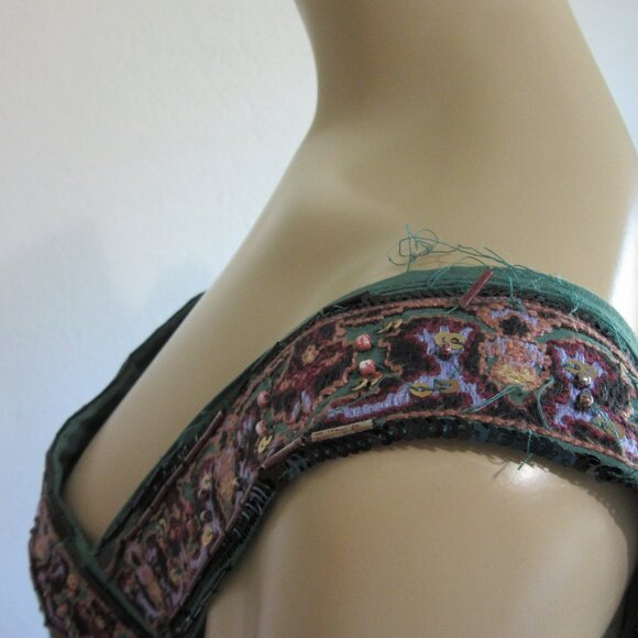 ANTHROPOLOGIE Green Cotton Beaded Fringe Sleeveless Cotton Short Dress-FLAWS! - Picture 10 of 12